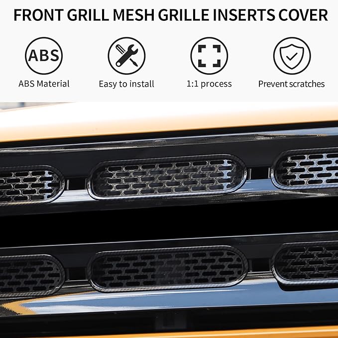 Front Grill Mesh Grille Inserts Cover Frame Trims Kit 6Pcs Fit for Ford Bronco 2021-2025+ 2/4 Door Exterior Accessories (Carbon Fiber)