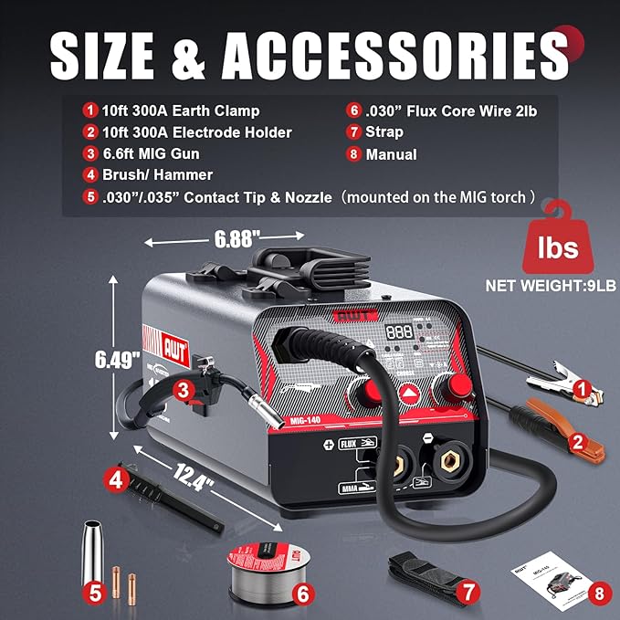 AWT MIG Welder 140Amp, Flux Core MIG Welder/Stick 2 in 1 Welding Machine, Welder Machine 110V With Synergy IGBT Inverter, Portable Gasless Welder Equipment