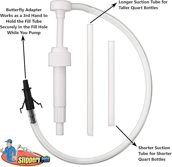 Slippery Pete - Fluid Pump for Standard Quart Bottles - 8cc per Pump Stroke and 3rd Hand Adapter, Transfer Gear Oil, Transmission and Differential Fluid (28mm)