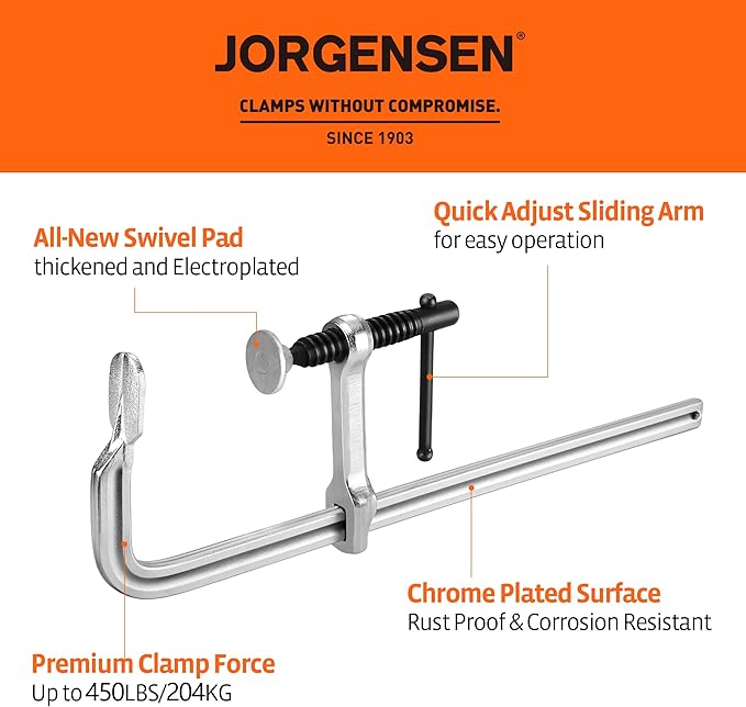 Jorgensen Bar Clamps, 12-Inch Light-duty Drop Forged Steel Bar Clamps for Woodworking and Welding, 2 Pack