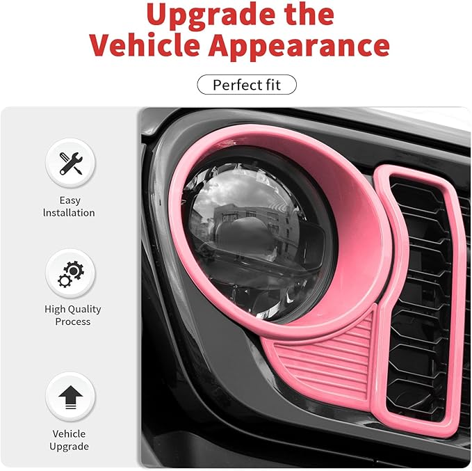 Front Grill Insert+Headlight Turn Light Cover Compatible with 2024-2025 Jeep Wrangler JL JLU & Gladiator JT Exterior Accessories,Not Fit for JL Sport & Sports (Pink)