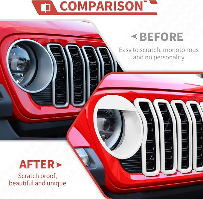 Front Grill Inserts Front Headlight Cover Kit fit for Jeep Wrangler JL JLU Gladiator JT 2024+ Exterior Accessories,White