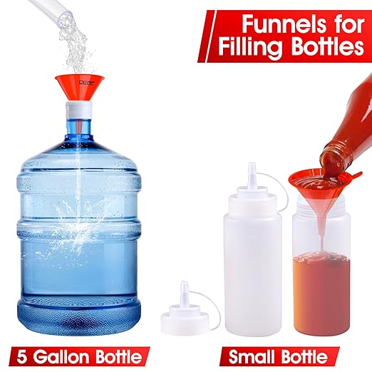 DEDC Oil Funnels, Gas Funnels, Plastic Funnel Set for Car, Automotive, Kitchen, Mini Small Large Red (4pcs Gas Plastic Funnel)