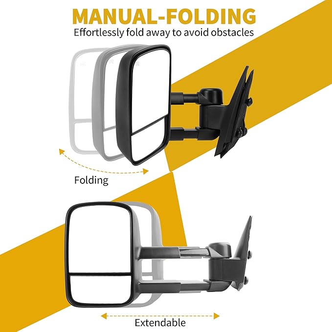 DWVO Side Tow Mirrors Compatible with Chevy GMC 1999 2000 2001 2002 2003 2004 2005 2006 Silverado Sierra, 00-06 Tahoe Suburban 1500 2500 Yukon XL Truck, Manual Adjustment Folding Telescoping