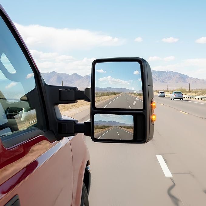 DWVO Towing Mirrors for Ford F-250 F-350 F-450 F-550 Super Duty 1999-2007 & Excursion 2001-2005 - LED Turn Signal, Heated, Telescoping, Power Adjustable, Black