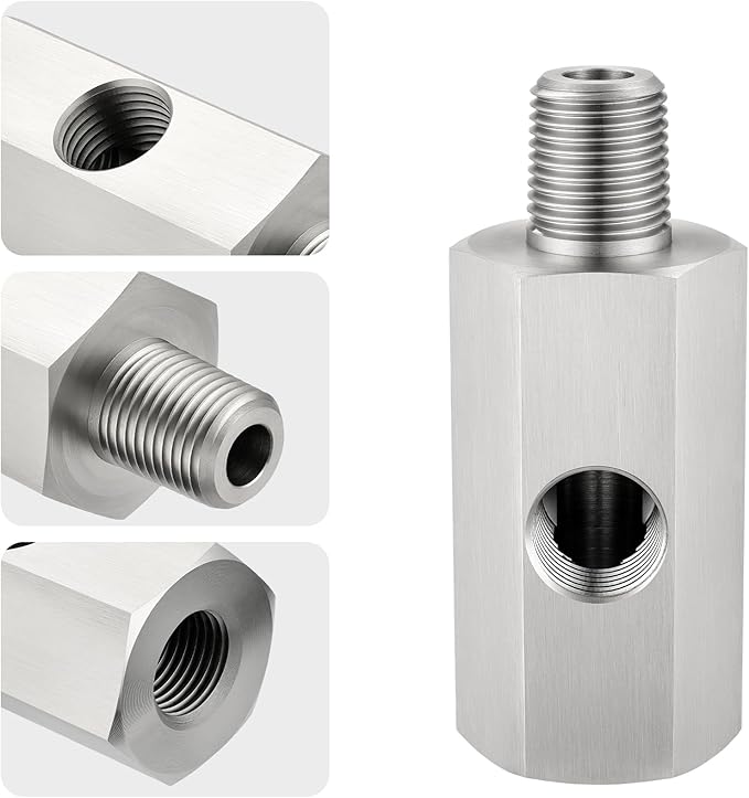 EVIL ENERGY 1/8 NPT Oil Pressure Sensor Tee Adapter, Stainless Steel 1/8 NPT Female to Male Threaded Oil Pressure Adapter with 1/8 NPT Female Port, Sliver