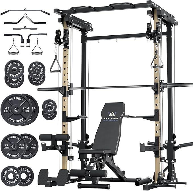 Major Fitness Drone3 Smith Machine – All-in-One Home Gym Squat Rack with Weight Bar, Cable Crossover Machine – Heavy-Duty Fitness Equipment for Strength Training and Full-Body Workouts