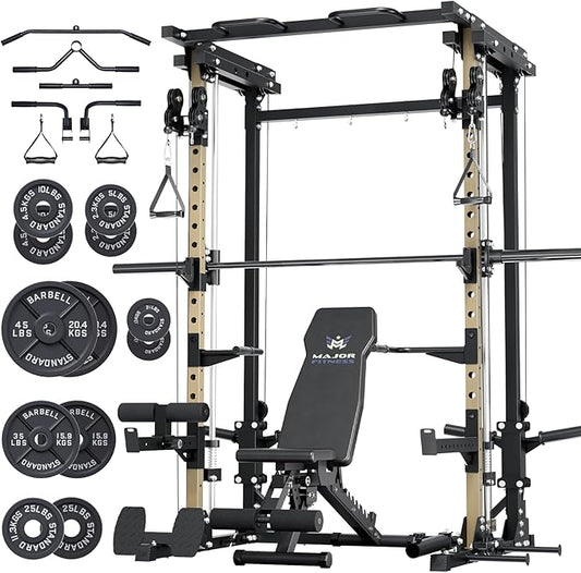 Major Fitness Drone3 Smith Machine – All-in-One Home Gym Squat Rack with Weight Bar, Cable Crossover Machine – Heavy-Duty Fitness Equipment for Strength Training and Full-Body Workouts