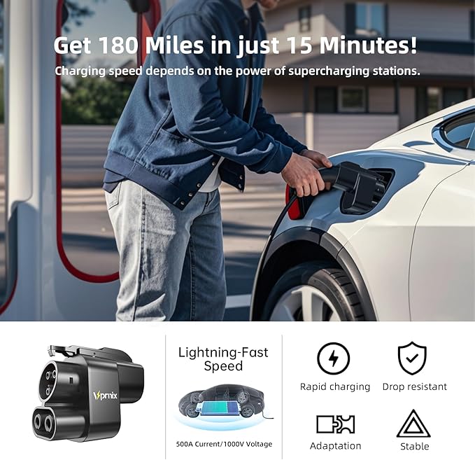 NACS to CCS Adapter, [500A/1000V,500KW Peak Power], Fast Charge Your CCS1 EVs at Tesla Superchargers, Supercharger Adapter Compatible with Ford, Mustang, Rivian, GM, Volvo and Polestar EVs