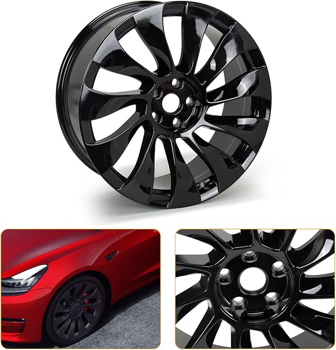New 20'' x 9'' Aluminum Alloy Replacement for OE Wheel Rim Compatible with Model 3 2021-2022 - Direct Fit Machined Black