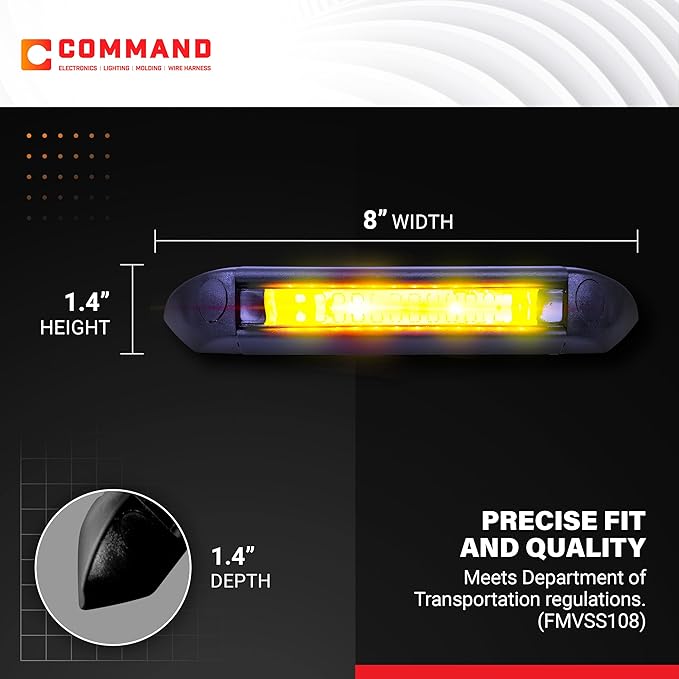 Command Electronics 12V LED Exterior Extruded Porch Light – Surface Mount Utility – IP67 Rating OEM RV, Camper, Bus, Truck, & Trailer – 8"x1.4"x1.4" – Black Case/Amber Light 2-Pack