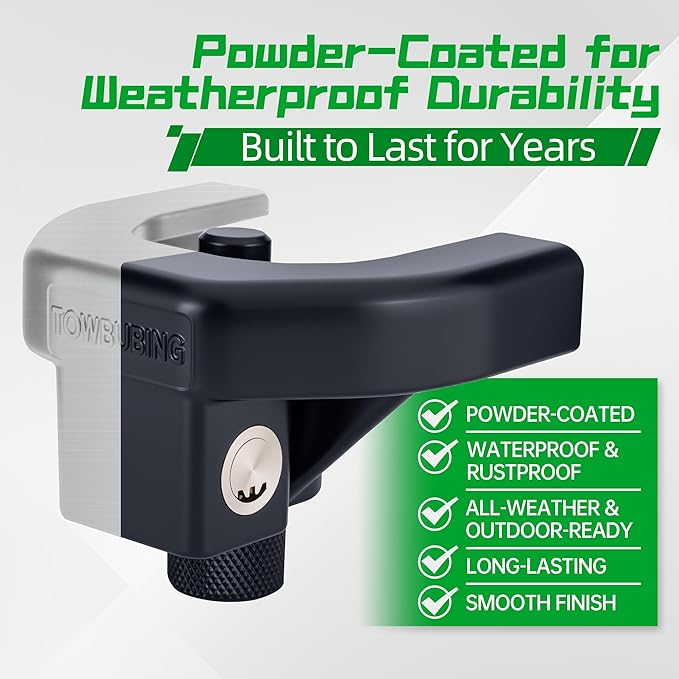 Trailer Hitch Lock Kit (for 2" Trailers) Heavy Duty Anti Theft Trailer Coupler Locks for RV, Camper, Trailer, Boat, Caravan - Reinforced Solid Steel Tow Lock for Trailer Tongue (2in)