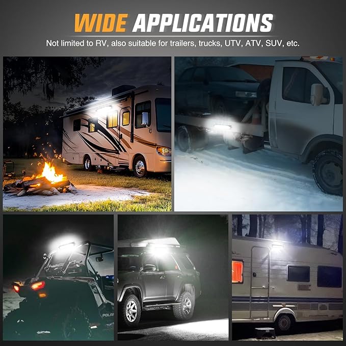 Nilight RV Exterior Lights 13 Inch Porch Light 1PC White Beam 12V 24V LED Scene Cargo Lighting Black Aluminum Housing for RVs Trailers Travel Campers 5th Wheels Motorhome SUV Truck