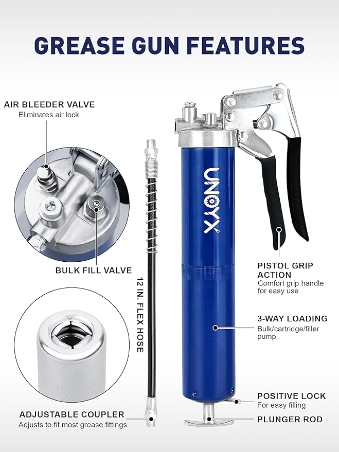 Pistol Grip Grease Gun, Heavy Duty 14oz Grease Gun Kit, Professional Mini Grease Gun, Small Grease Guns for Industrial & Automotive Use (6000 PSI)