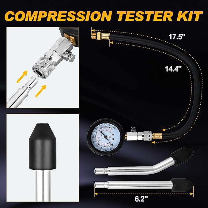 Nilight Compression Tester Kit, 8PCS Petrol Gas Engine Cylinder Pressure Gauge 0-300 PSI Automotive Tool for Cars Trucks Motorcycles