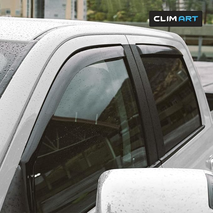 CLIM ART in-Channel Incredibly Durable Rain Guards for Dodge RAM 2009-2018 1500 Crew Cab, Mega Cab, Original Window Deflectors, Vent Window Visors, Vent Deflector Smoke Truck Accessories 4 pcs- 609006