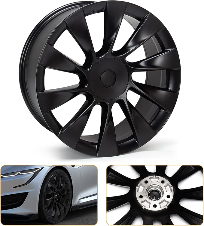 New 21'' x 9.5'' Aluminum Alloy Replacement for OE Wheel Rim Compatible with Model Y 2020 2021 2022 2023 - Direct Fit Black, 2 Sets