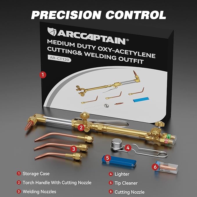 ARCCAPTAIN Oxy Acetylene Cutting Torch, Medium Duty CA1350 Cutting Welding Torch with Check Valve, Cutting Tip 1-3-101, Suitable for Automobile Repair and Metal Cutting