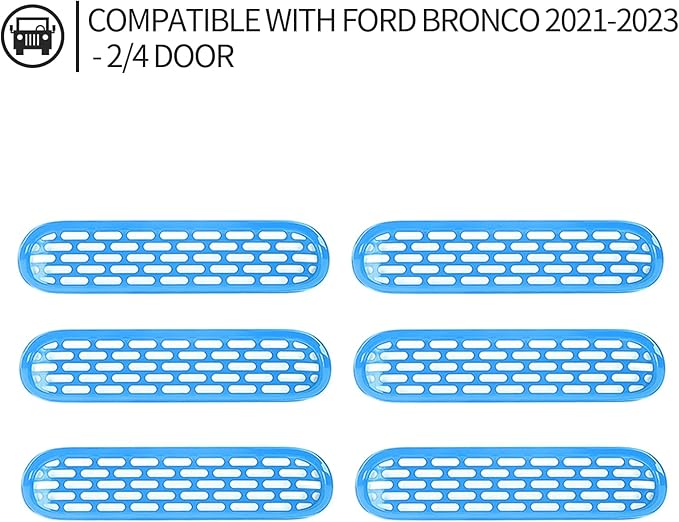 Front Grill Mesh Grille Inserts Cover Frame Trims Kit 6Pcs Fit for Ford Bronco 2021-2024 2/4 Door Exterior Accessories (Light Blue