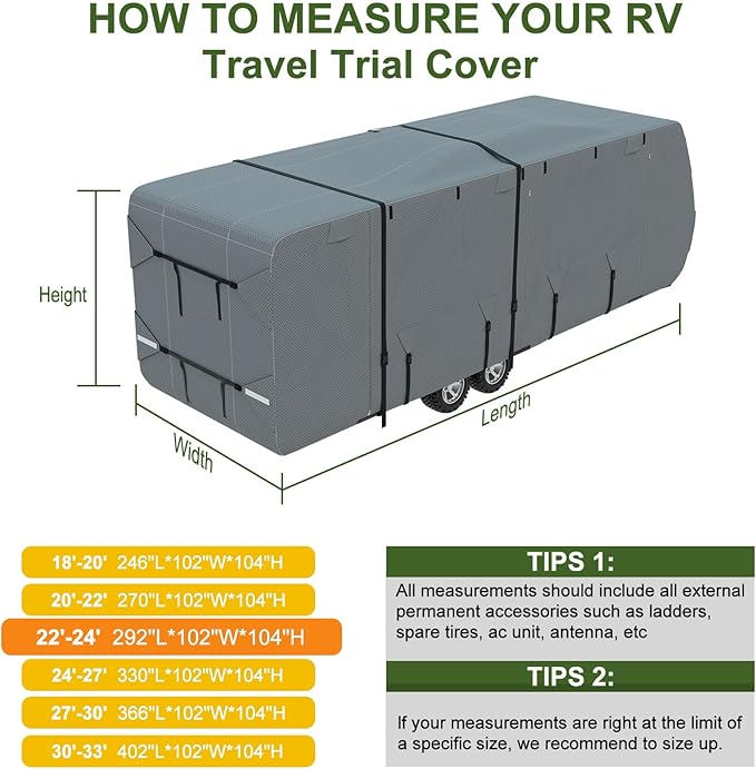 Mofeez Travel Trailer RV Cover, Extra-Thick Upgraded 7 Layers for Camper Cover 22'-24' Windproof Waterproof Rip-Stop RV Covers with Adhesive Repair Patches, 2Pcs Extra Straps & 4 Tire Covers