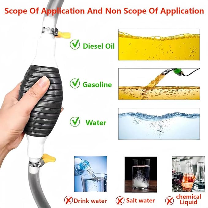 Manual oil pump, new multifunctional suction pump with durable PVC pipe of 6.5 feet. The oil fuel transfer pump,gas siphon pump for gasoline, and fish tank water exchange siphon hose