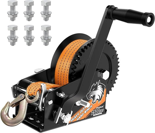 Heavy Duty Hand Winch for Boat Trailers, 2500lbs Crank Winch with 23FT Strap, Dual Speed 4:1/8:1 Gear and 3-Way Ratchet, Manual Trailer Winch for Towing Boats, Trucks, Jet Skis, RVs, and ATVs