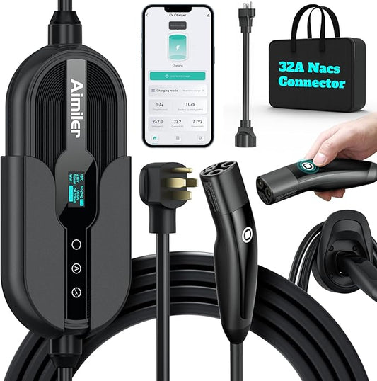 Level 2 Tesla Charger(Wireless WiFi APP), 240V, 32 Amp, NEMA 14-50 Plug, 25ft Cord - Portable/Home NACS Connector Electric Car(EV) Charger for Tesla - Compatible with Tesla Model X/Y/3/S