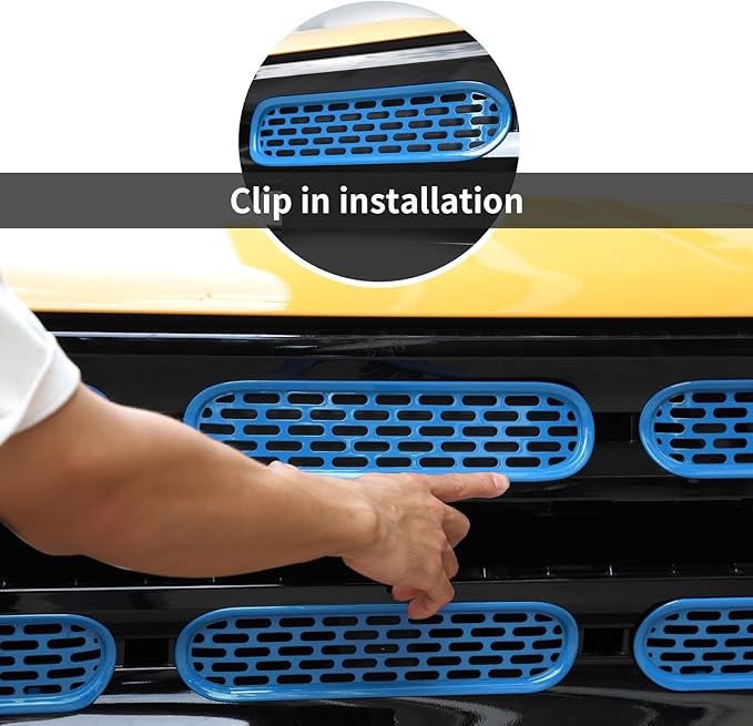 Front Grill Mesh Grille Inserts Cover Frame Trims Kit 6Pcs Fit for Ford Bronco 2021-2024 2/4 Door Exterior Accessories (Light Blue