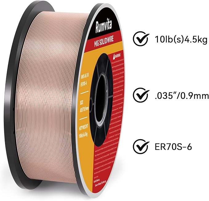 Mig Welding Wire - ER70S-6 .035"(0.9 mm)- 10 Pound Spool - Mild Steel MIG Solid Welding Wire,Low Splatter and High Levels of Deoxidizers 1PCS