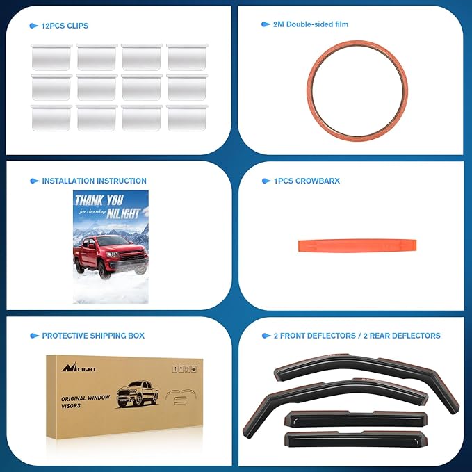 Nilight in Channel Rain Guards for Chevy Silverado/Sierra 2500HD/3500HD 2020 2021 2022 2023 2024 2025 Crew Cab Original Window Deflectors, Vent Window Visors-4PCS