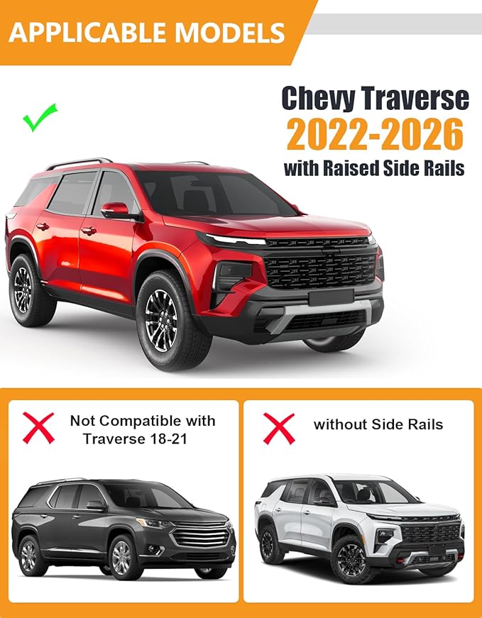 KINGGERI 300lbs Lockable Roof Rack Cross Bars Compatible with Chevy Chevrolet Traverse 2022 2023 2024 2025 2026 with Raised Side Rails, Heavy Duty Aluminum Roof Rails Crossbars Luggage Accessories