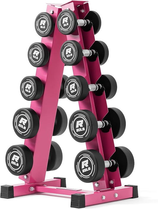 RitFit 5-250 LBS PVC Encased Round Dumbbell sets with Knurled Handle and Optional Rack, Strength Training Equipment for Home Gym
