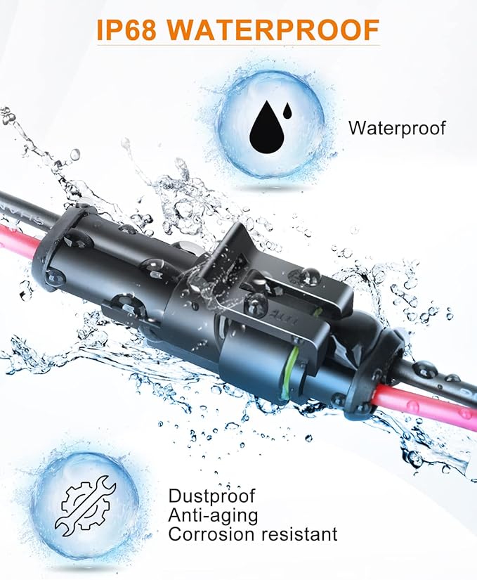 NAOEVO 2 Pin Connector Waterproof, 16 AWG 2 Wire Connectors, Automotive Electrical Connectors Male and Female Way with Heat Shrink Tubing for Car Truck Boat Wire Connection, 6 Kits