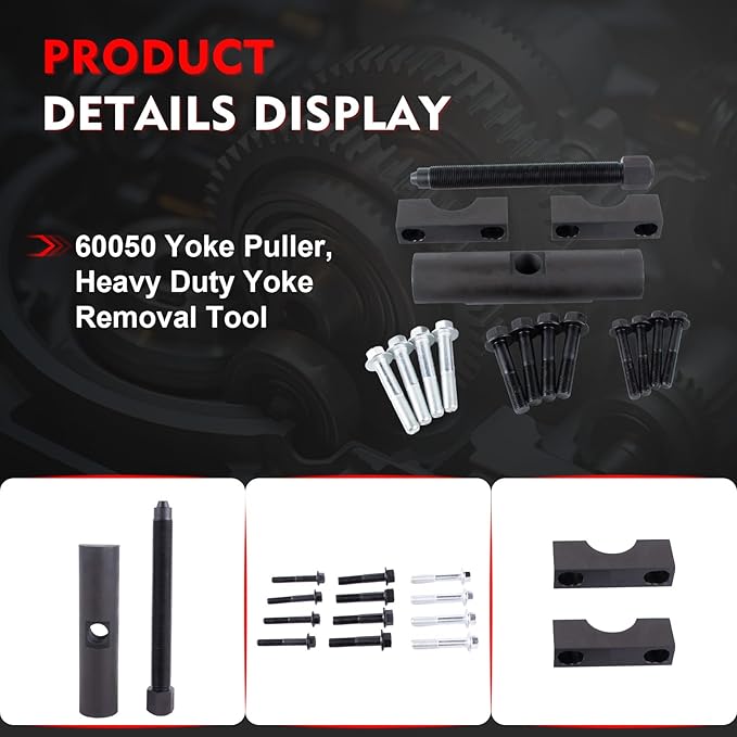 60050 Heavy-Duty Yoke Puller, Works for Class 6-8 Trucks and Equipment, Semi Truck Yoke Remover Tool Kit Heavy Duty Yoke Removal Tool Kit with 12 pcs Flange Bolt Replace 10803