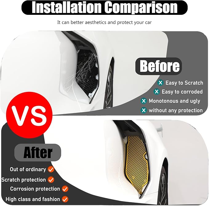for Corvette C8 Side Intake Mesh Grilles Insert Set,Stainless Driver and Right Passenger Side Radiator Air Intake Vent Guards for Corvette C8 Stingray Z51 2020-2025 Accessories (Yellow)