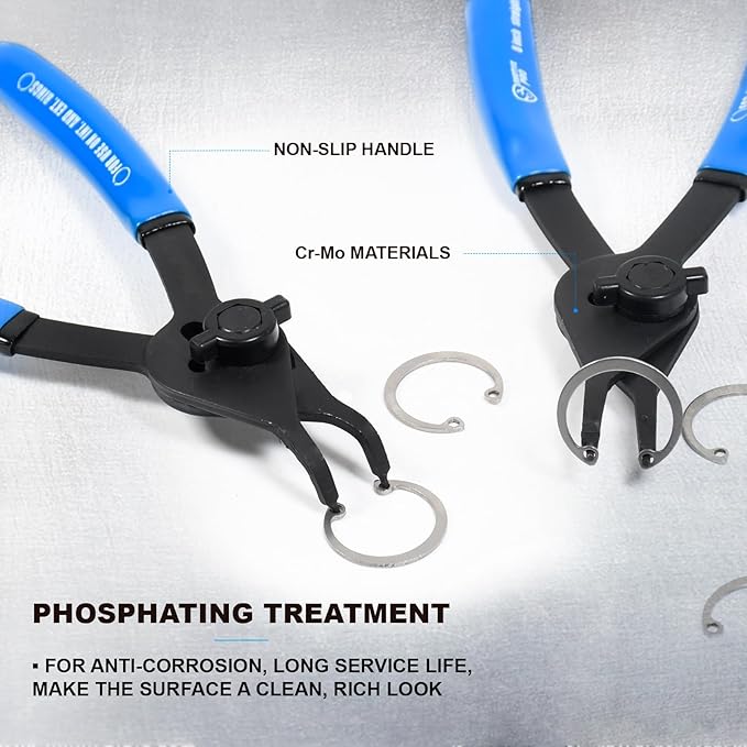 12 Piece Versatile Retaining Snap Ring Pliers set,Heavy Duty Fixed Tip Combination Internal/External Snap-ring Pliers for 0.038in 0.047in 0.070in 0.090in