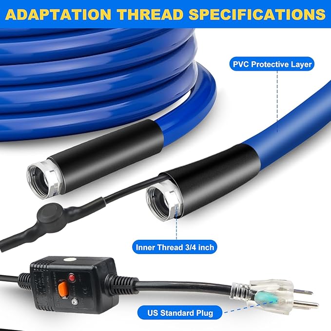BHB Upgraded 30 FT Heated Water Hose 5/8"ID Compatible With RV -45 ℉ Antifreeze Energy Saving Thermostat RV Accessories, With Storage Bag And 4 Types Of Adapters
