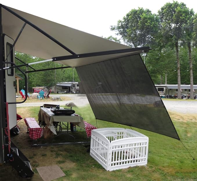 Tentproinc RV Awning Sunshade Screen 10' X 20' 3'' (Fit for 21' Awning) Mesh Sun Shade UV Block Front Glare Motorhome Camping Trailer Awning Shadescreen Sunscreen - 3 Year Warranty (Black)