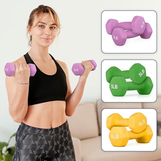 MADOG Dumbbell Set, Anti-Slip Neoprene Coated Hexagon Hand Weights for Home Gym Equipment Workouts Strength Training