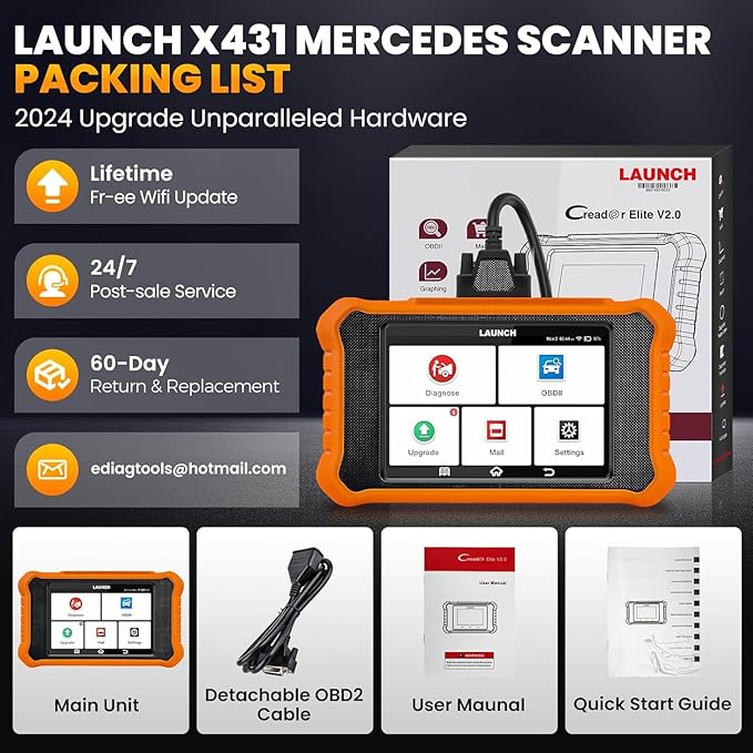 2025 LAUNCH Creader Elite V2.0 fit for Mercedes-Benz MB Sprinter Maybach Bi-Directional Scan Tool, OBD2 Scanner, Full System Diagnostic, All Reset Service, ECU Code, Auto Vin, Lifetime Free Update