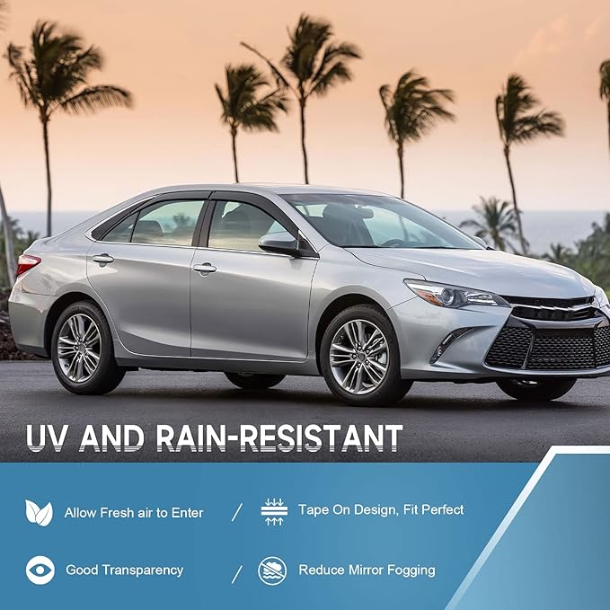 ACLONG Smoke Rain Guards Fit for Toyota Camry 2012 2013 2014 2015 2016 2017 Tape-On Side Shatterproof Window Visor, Window Deflectors, 4-Piece Set