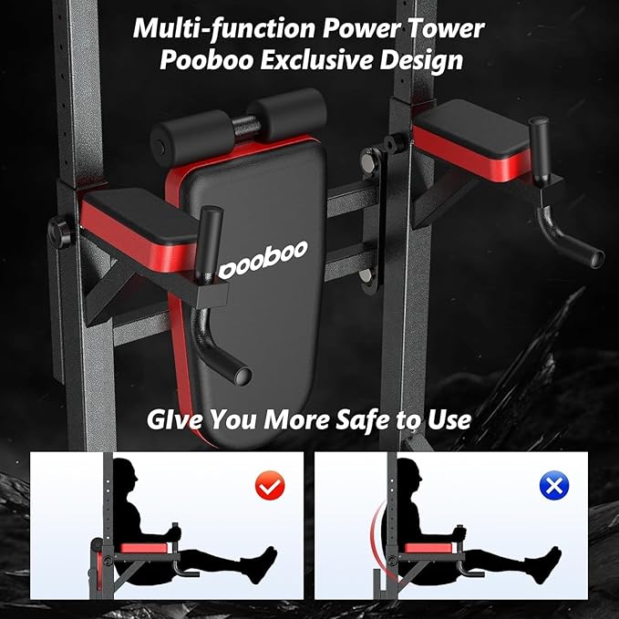 Power Tower Dip Station Pull Up Bar for Fitness Home Gym Workout,Multi-Function Adjustable Height Fitness Strength Training Exercise Equipment,with Power Elastic Ropes (Red Black)