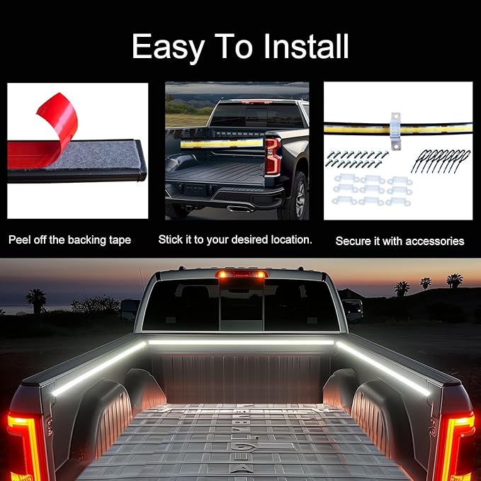 LED Truck Bed Lights, 3Pcs 60Inch 12V 6500K White COB Waterproof Lights Strip with Switch Blade Fuse Splitter, Cool Accessories for Pickup Truck Camper Van SUV RV Boat