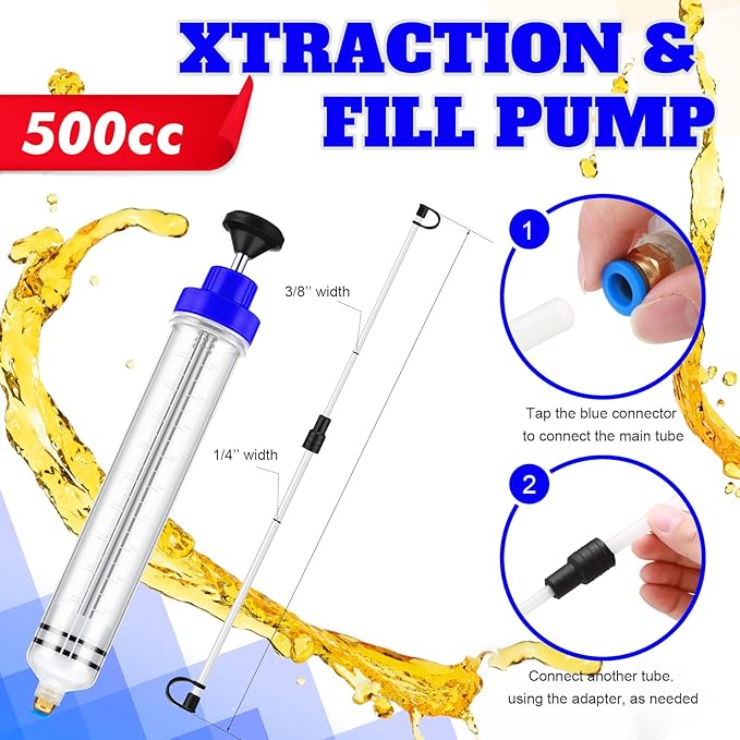 Lothee 2 Pack 500cc Automotive Fluid Extractor Pump Oil Extractor Hand Syringe Pump with Hose Manual Suction Vacuum Fuel Car Transfer for Power Steering, Hydraulic Fluid (Blue)