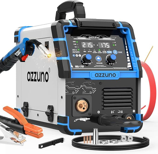 AZZUNO Single PULSE Aluminum MIG Welder Machine 175Amp, 110V 220V 5-in-1 Multiprocess Welding Machine with PULSE Aluminum MIG/Flux MIG/Gas MIG/Stick/Lift TIG Welding, Wire Feed Welder