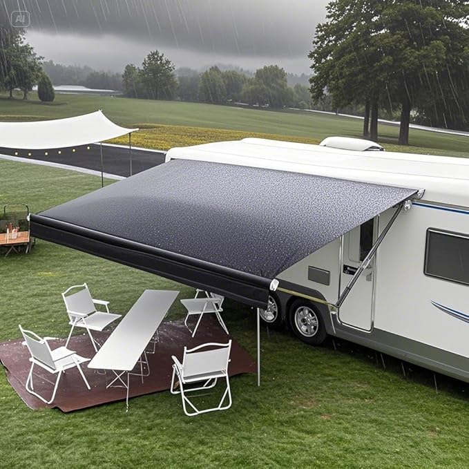 RV Awning Fabric Replacement,Camper Trailer Motorized Awning Replacement for Motorhome,Heavy Duty Weatherproof 18.5oz Outdoor Vinyl RV Canopy 21'(Fabric 20'2") Black Fade