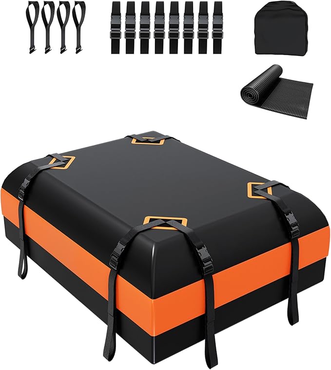 DEEAGLE Rooftop Cargo Carrier 15 Cubic Feet – Car Roof Cargo Bag for Vehicles Without Roof Rack – Waterproof Soft Car Top Carrier with Non-Slip Mat, 4 Door Hooks & 8 Reinforced Straps