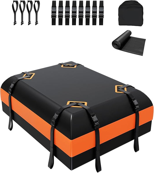 DEEAGLE Rooftop Cargo Carrier 15 Cubic Feet – Car Roof Cargo Bag for Vehicles Without Roof Rack – Waterproof Soft Car Top Carrier with Non-Slip Mat, 4 Door Hooks & 8 Reinforced Straps