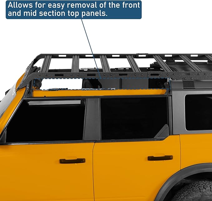 Hooke Road Bronco Full Length Roof Rack Aluminum Cross Bars for 2021-2025 Ford Bronco 4-Door Hardtop (Exclude Bronco Sport), Overlanding Rooftop Cargo Basket Carrier