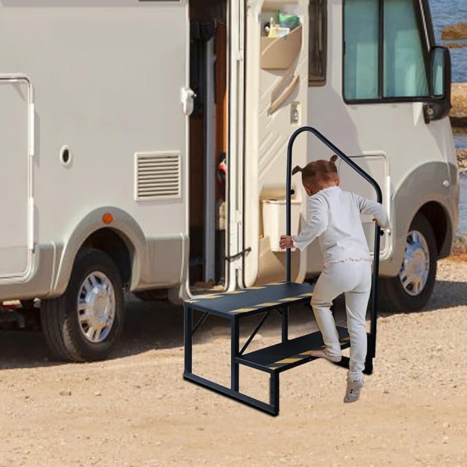 2 Step RV Steps with Handrails Ladder,Steps for Home,400 LBS Hot Tub Outdoor Steps,RV Stairs,Camper Steps Portable Stairs for Mobile Home